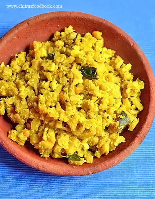 Vazhaithandu poriyal / Banana stem curry for rice