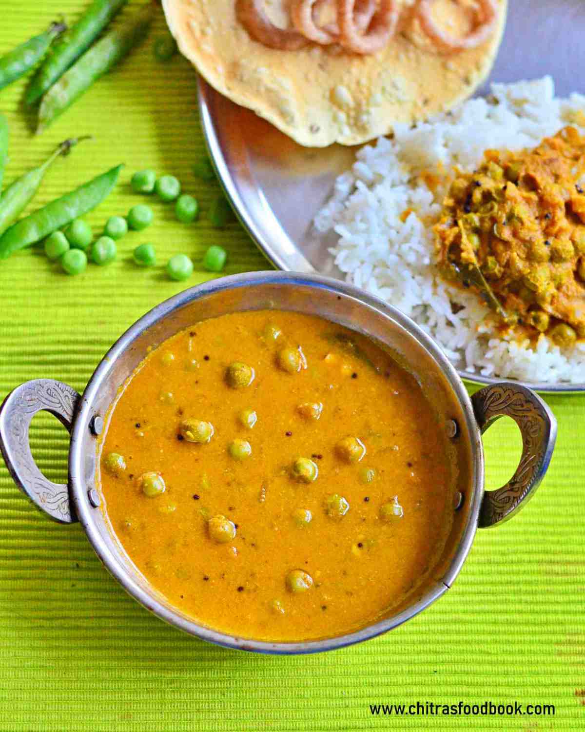 Green Peas Gravy For Rice | Pattani Kuzhambu Recipe